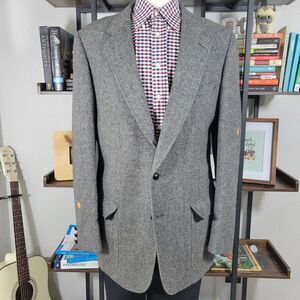 VTG‎ Cricketeer Famous Barr Men's Tweed Sport Coat Herringbone Gray Wool 44L